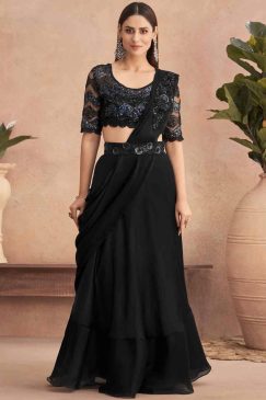 Black Lehenga Style Saree With Belt