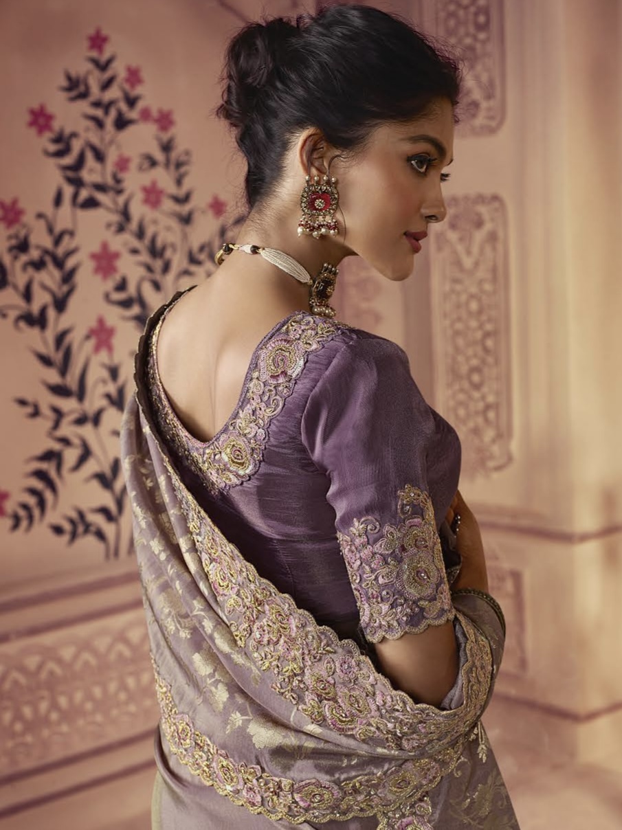 Pink And Purple Zari Weaving Kanjivaram Silk Saree | Laxmi Style
