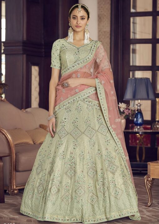 Pista Green Crepe Silk Bridal Lehenga Choli