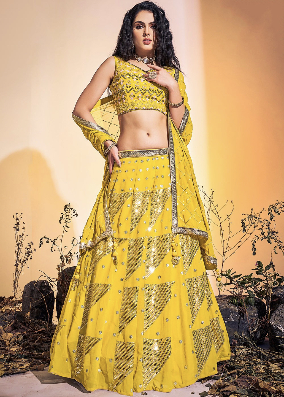 Lehenga choli online in yellow colour