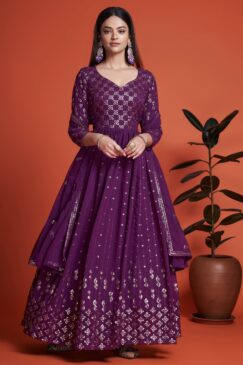 Purple Embroidered Anarkali Suit