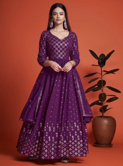 Purple Embroidered Anarkali Suit