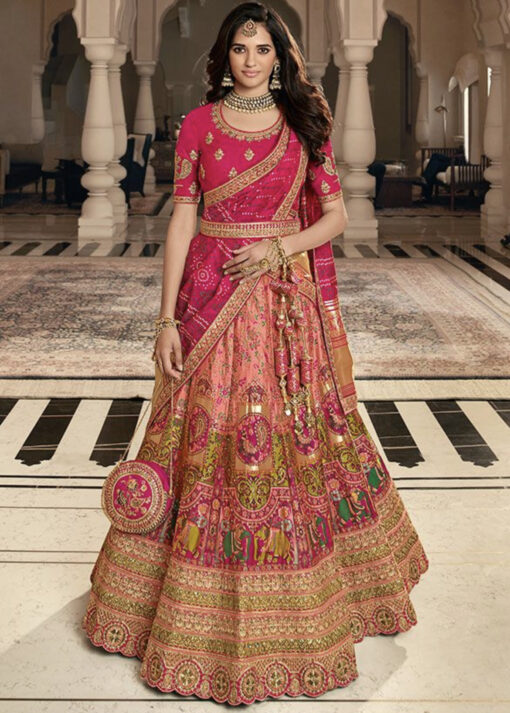 Pink Banarasi Silk Bridal Lehenga Choli