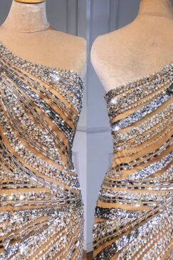 Alternative view of Heavily Embellished One Shoulder Drape Evening Dress