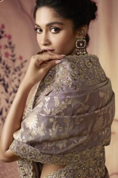 Alternative view of Purple Fancy Silk Wedding Party Wear Saree