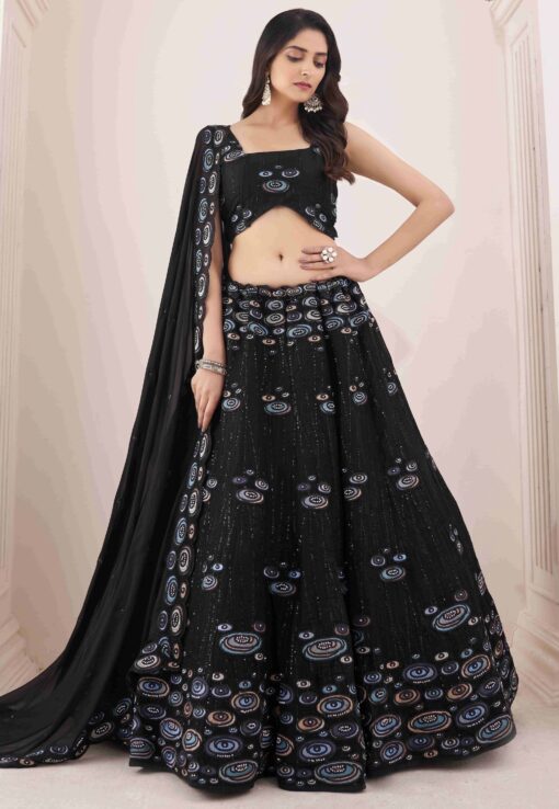 Black Georgette Embroidered Lehenga Choli