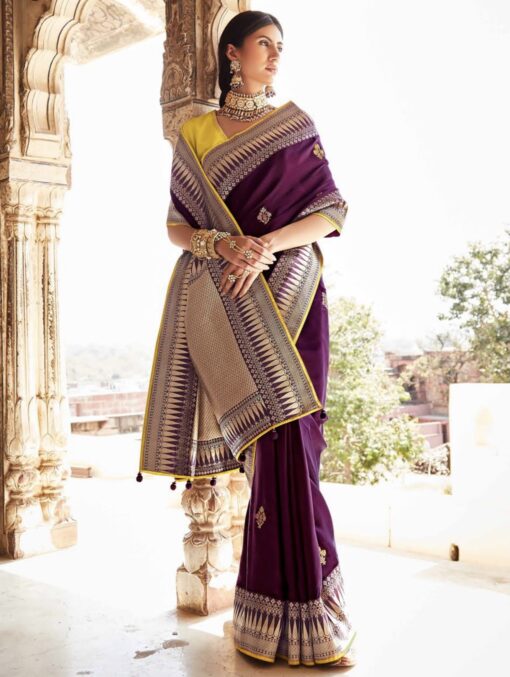 Wine Fancy Silk Wedding Saree