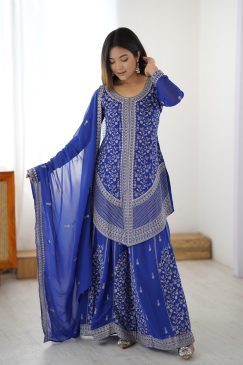 Blue Color Beautiful Partywear Dress in Georgette Fabric