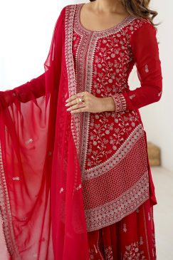 Alternative view of Red Color Beautiful Partywear Dress in Georgette Fabric
