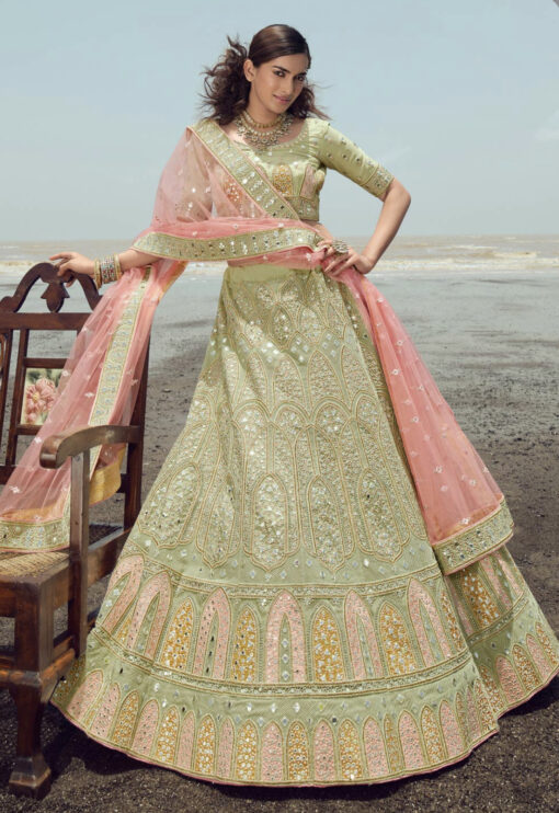 Pista Green Heavy Bridal Lehenga Choli