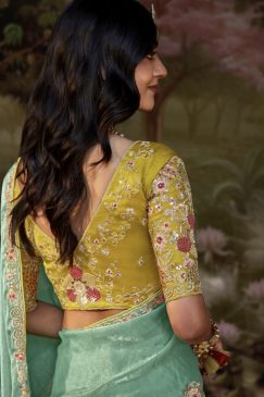 Alternative view of Turquoise Coloured Embroidered Wedding Saree