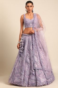 Lavender Floral Embroidered Bridal Lehenga Choli