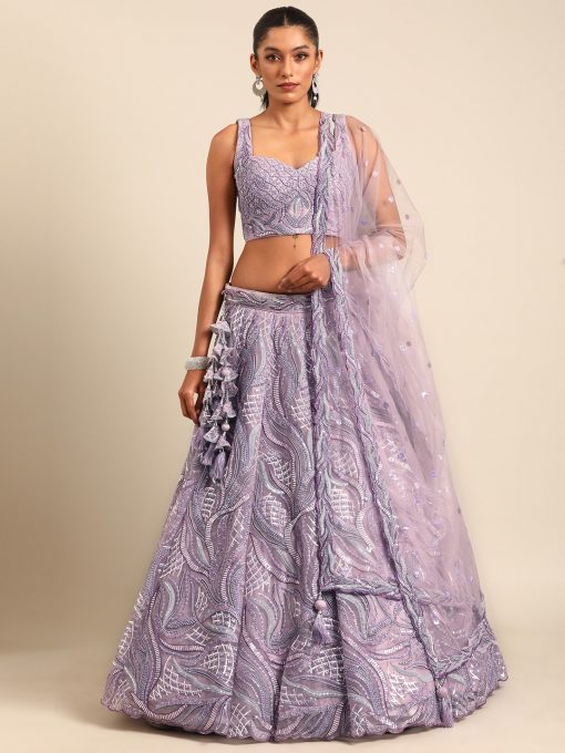 Lavender Floral Embroidered Bridal Lehenga Choli