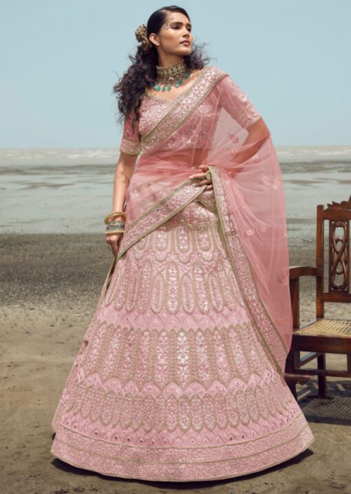 Peach Organza Heavy Bridal Lehenga Choli