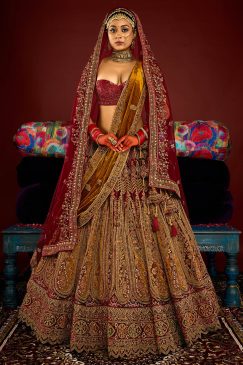 Royal Maroon Velvet Embroidered Bridal Lehenga Choli
