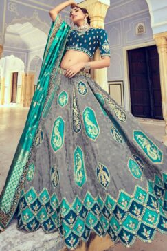 Stone Grey Heavy Silk Lehenga Choli