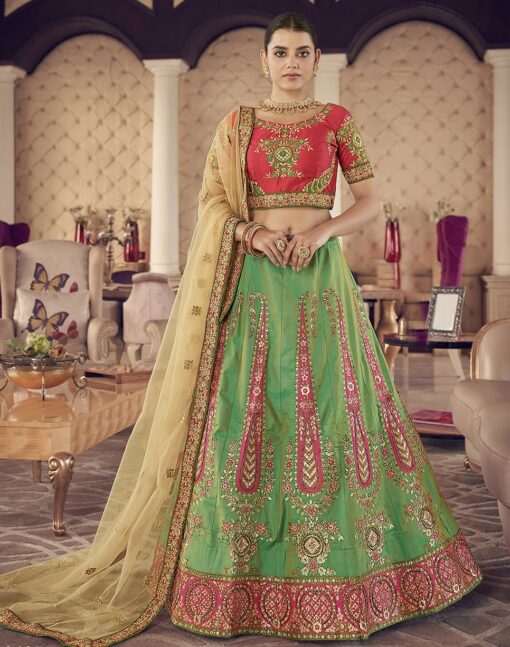 Green Jacquard Silk Bridal Lehenga Choli