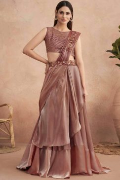 Pink Lehenga Style Saree With Belt
