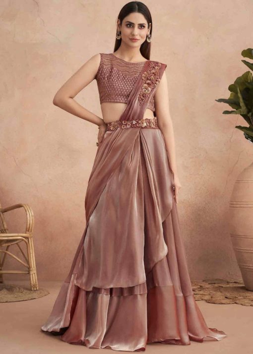 Pink Lehenga Style Saree With Belt