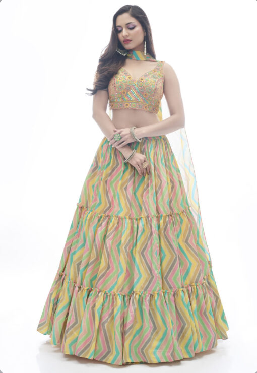 Multicoloured Chinon Silk Lehenga Choli