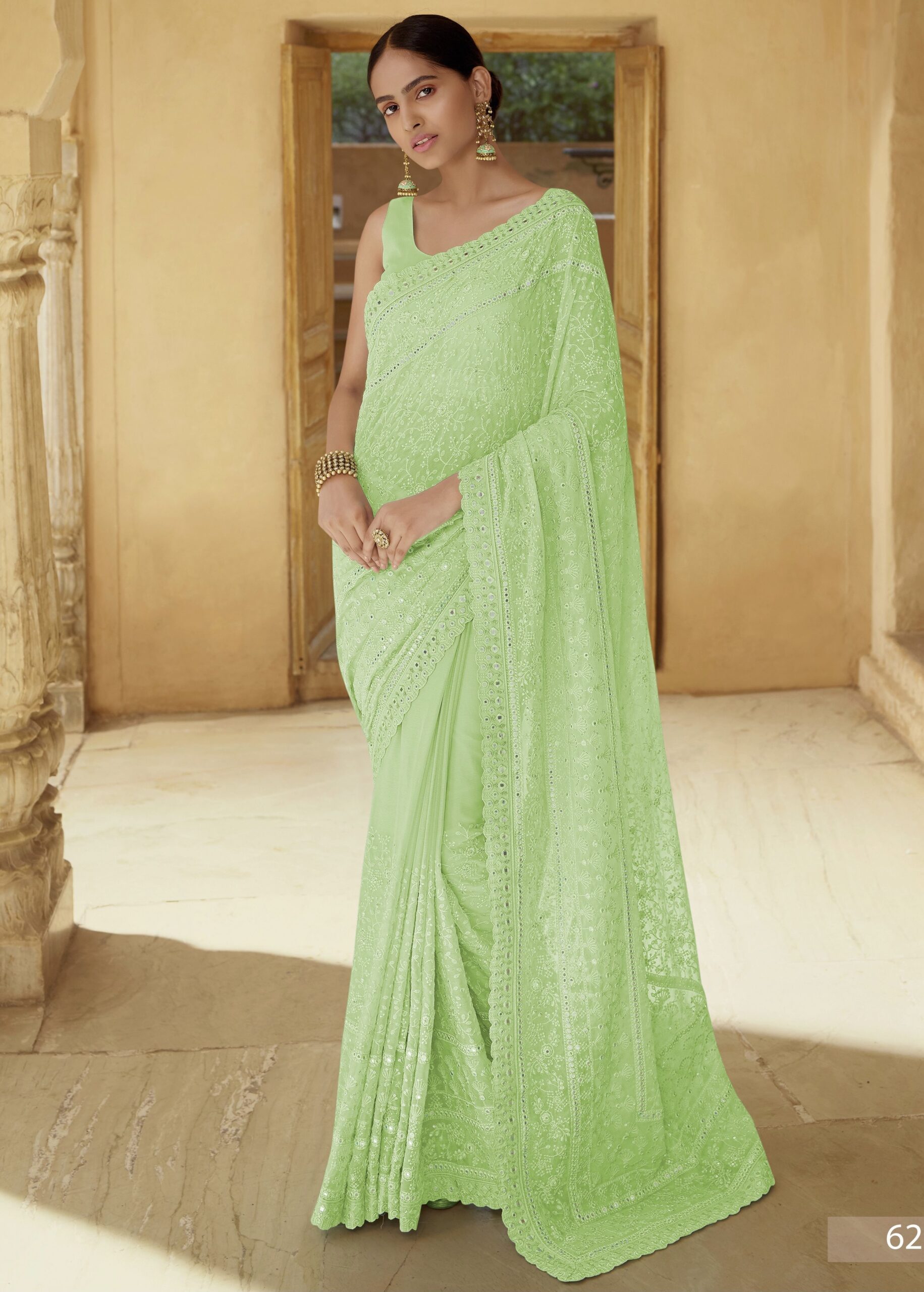 parrot green wedding saree