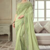 Pale Green Fancy Silk Saree With Fringe Detail