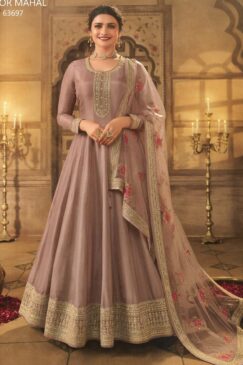 Mauve Dola Silk Embroidered Anarkali Suit
