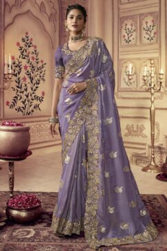 Purple Fancy Silk Wedding Party Wear Saree
