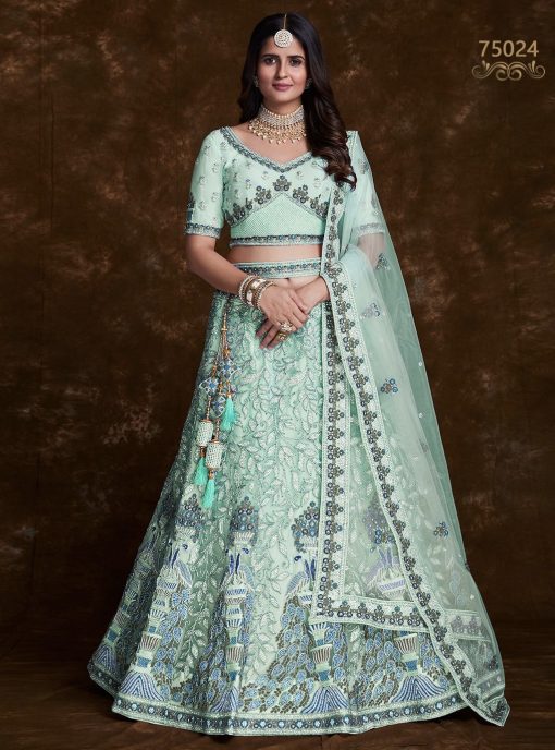 Sea Green Heavy Embroidered Bridal Lehenga Choli