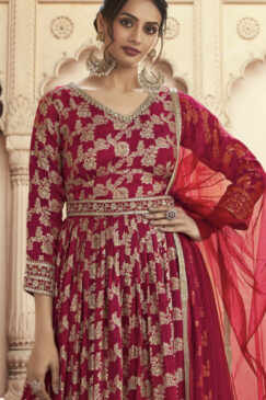 Alternative view of Red Embroidered Floor Length Anarkali Suit