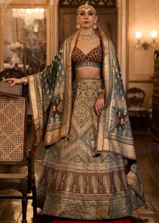 Multicoloured Rajwadi Silk Embroidered Lehenga Choli