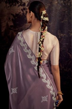 Alternative view of Plum Fancy Fabric Embroidered Wedding Saree
