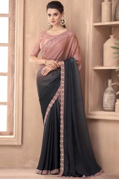 Shaded Black Embroidered Border Party Wear Saree