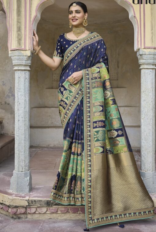 Blue Dola Silk Embroidered Wedding Saree