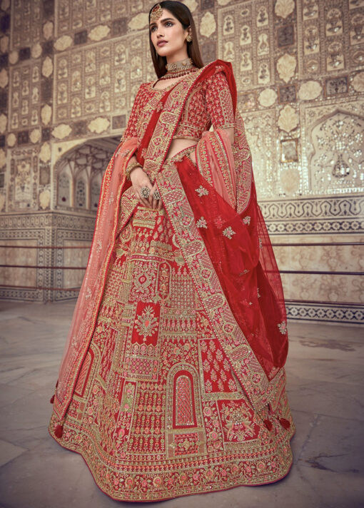 Red Net Bridal Lehenga Choli - Lehengas Designer Collection