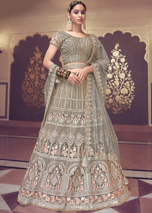 Grey Net Wedding Lehenga Choli