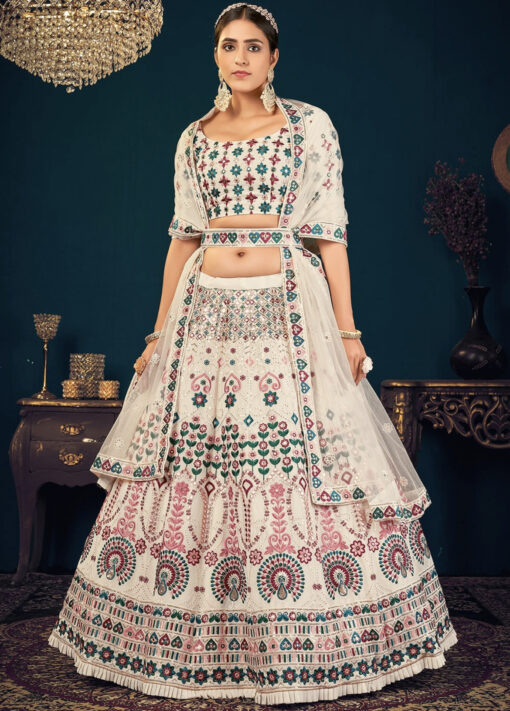 Pearl White Georgette Festive Lehenga Choli