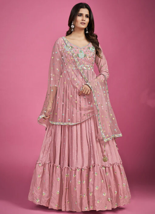 Baby Pink Embroidered Anarkali Suit