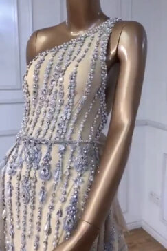 Alternative view of Backless Style Heavily Beaded Train Evening Dress
