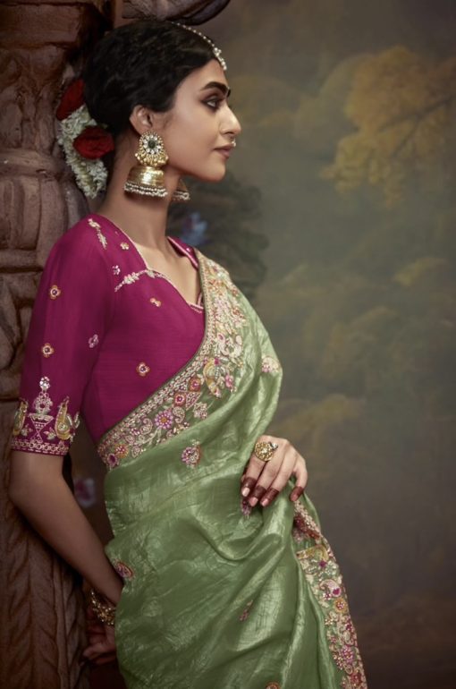 Sea Green Heavy Embroidered Wedding Designer Saree