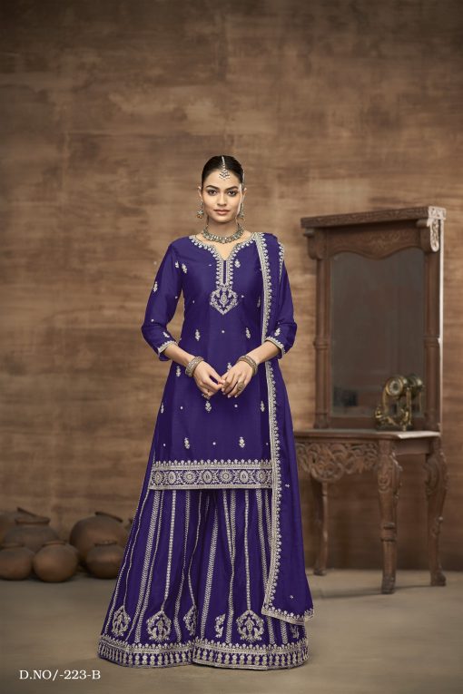 BLue Color Beautiful Partywear Dress in Chinon Silk Fabric