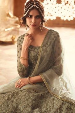 Alternative view of Sage Net Floor Length Anarkali Lehenga