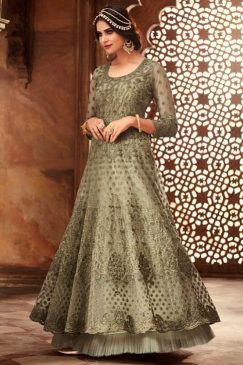 Sage Net Floor Length Anarkali Lehenga