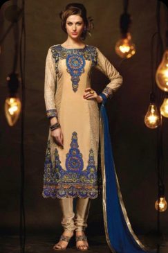 Beige Straight Cut Churidar Suit