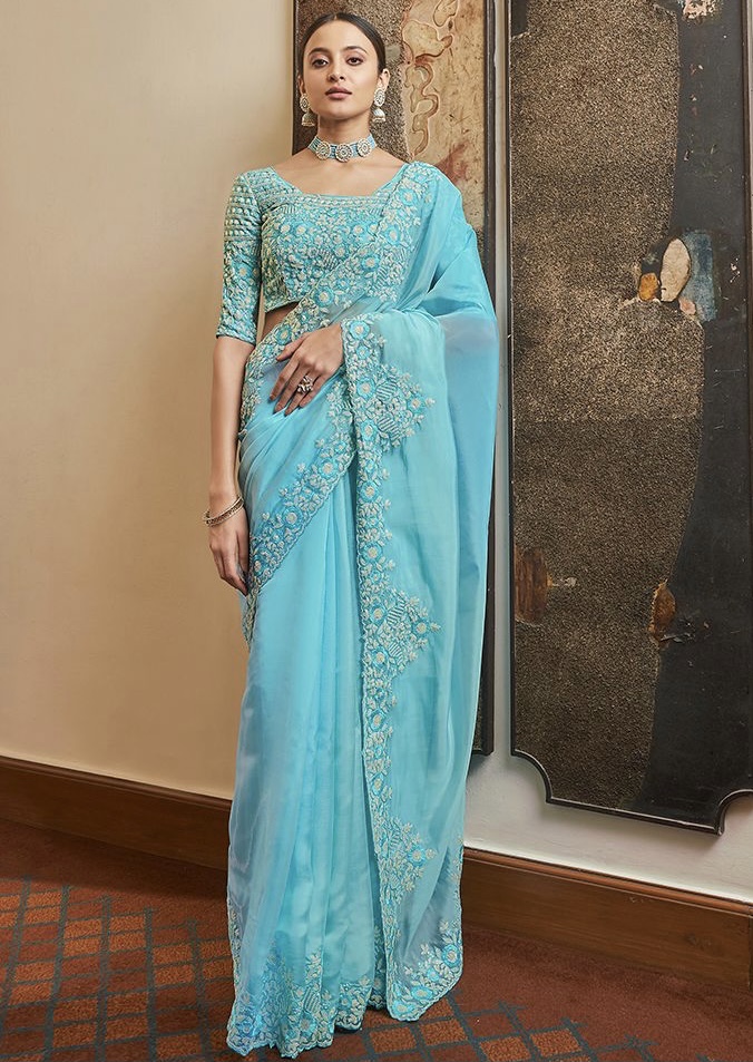 Blue Organza Wedding Saree Sarees Designer Collection