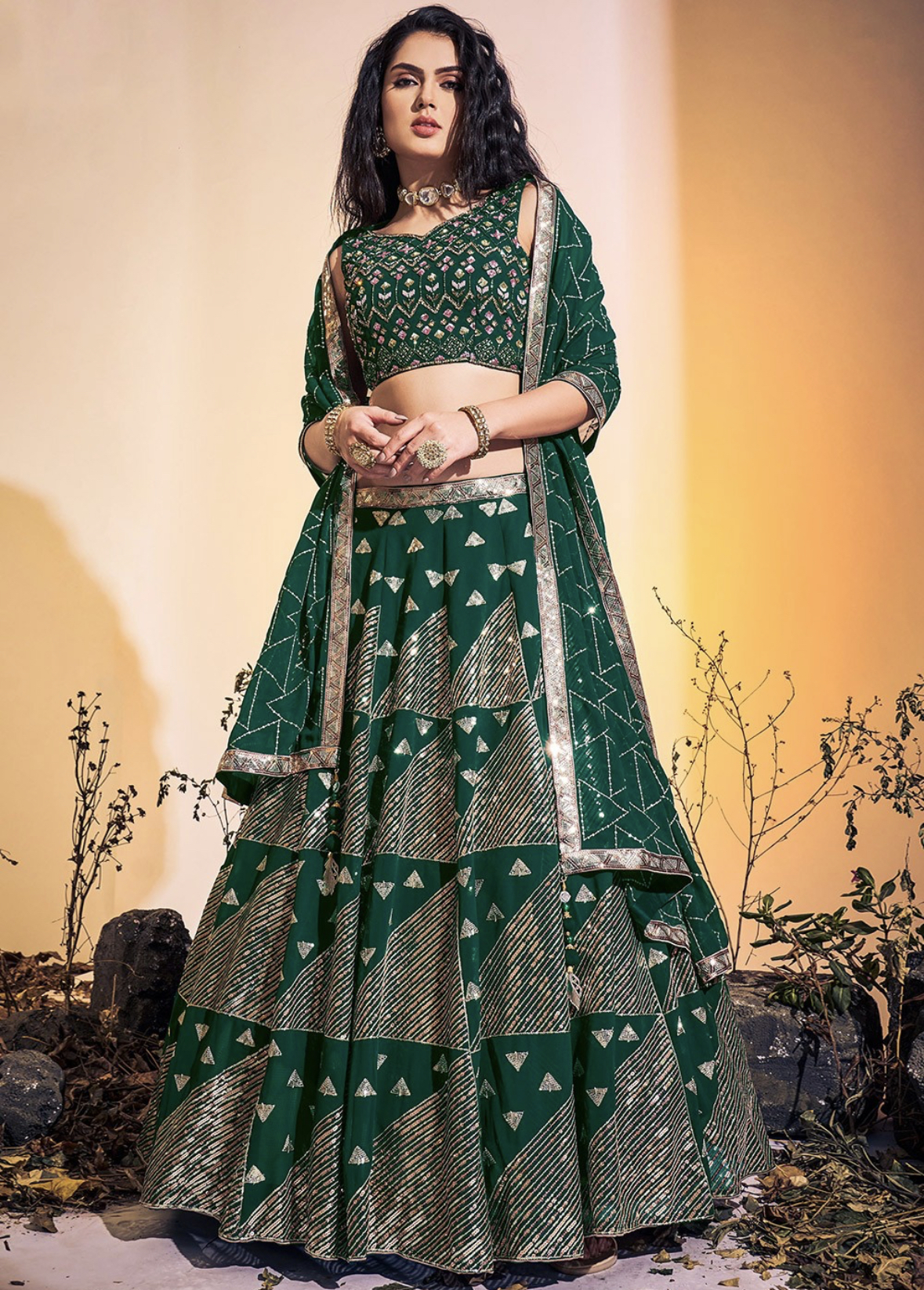 Green Party Wear Lehenga Choli - Lehengas Designer Collection