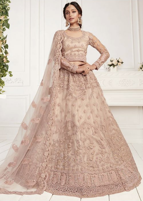 Blush Beige Embroidered Net Bridal Lehenga Choli - Lehengas Designer ...