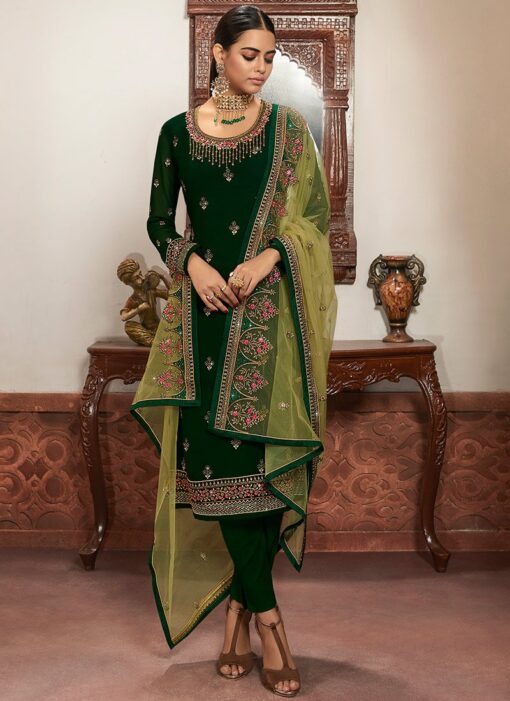 Green Georgette Straight Cut Pant Suit