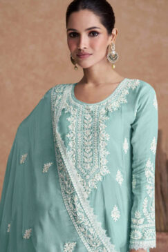 Alternative view of Blue Chiffon Embroidered Gharara Suit