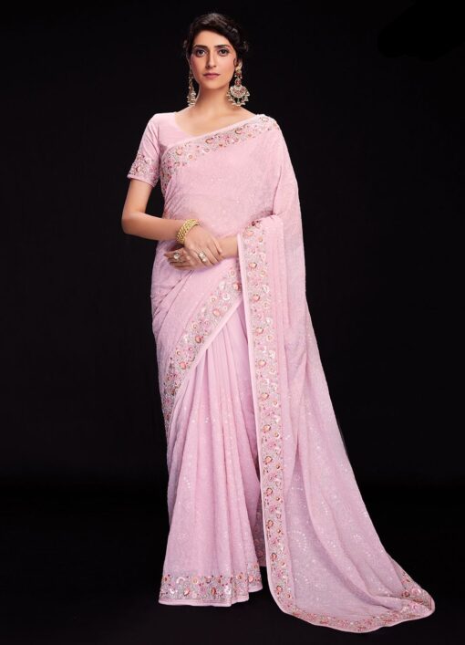 Pink Georgette Party Saree